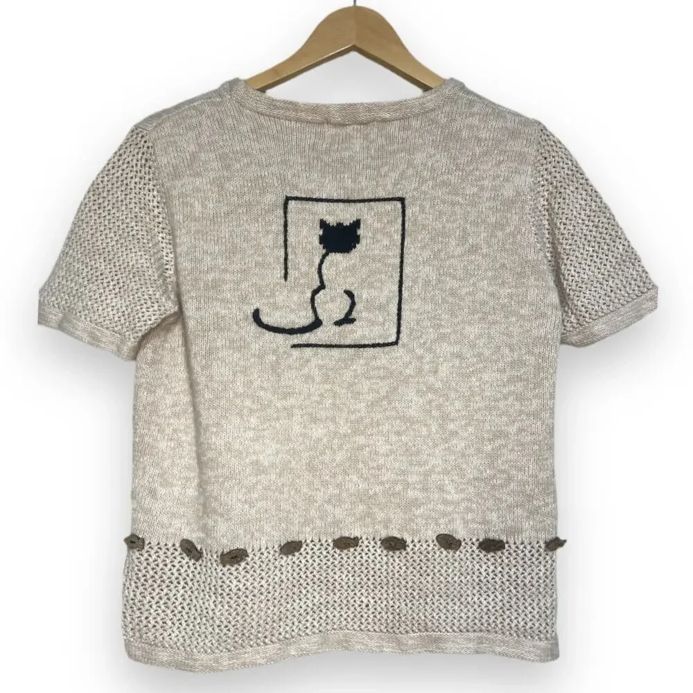 *Vintage* CHRISTOPHER & BANKS Hand Embroidered Cat/Kitty Sweater, Size S - Picture 6 of 6